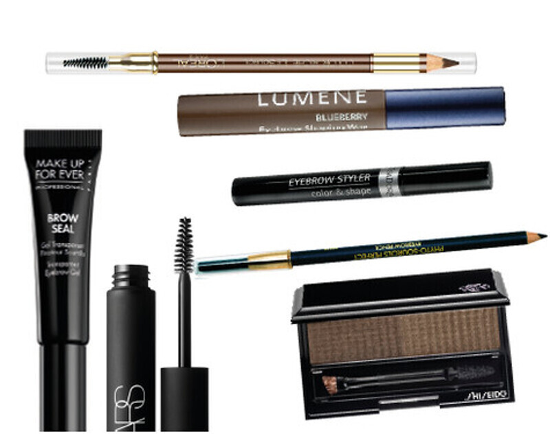 Тени для бровей, SHISEIDO; карандаш для бровей, SISLEY.; карандаш для бровей с щеткой, L’OREAL PARIS; карандаш для бровей, SISLEY; карандаш для бровей, MAKE UP FOR EVER; фиксирующий воск с тоном, Lumene; стайлер для бровей, ISADORA; прозрачный гель для бр