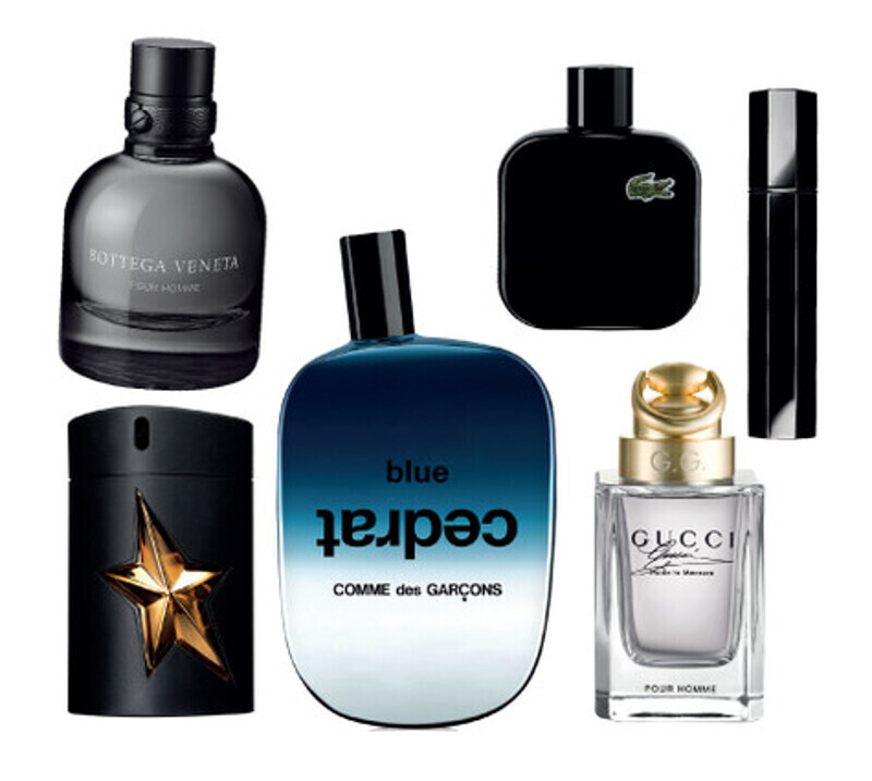 Eau de Lacoste Noir Edt, Pour Homme от Bottega Veneta, Blue Cedrat от Comme des Garcons, Iris Silver Mist от Serge Lutens, Gucci Made to Measure, A Men Pure Malt от Thierry Mugler. Фото: материалы пресс-служб.
