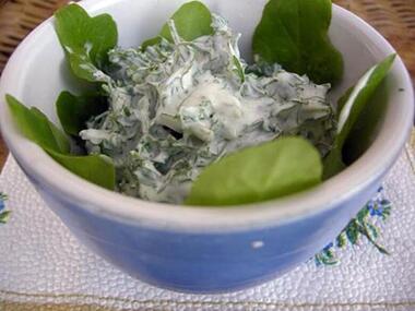 Кресс-салат со сметаной и луком.